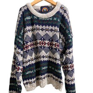 New Era Vinatge Crew Neck Knit Geometric Grandpa Sweater Holiday
